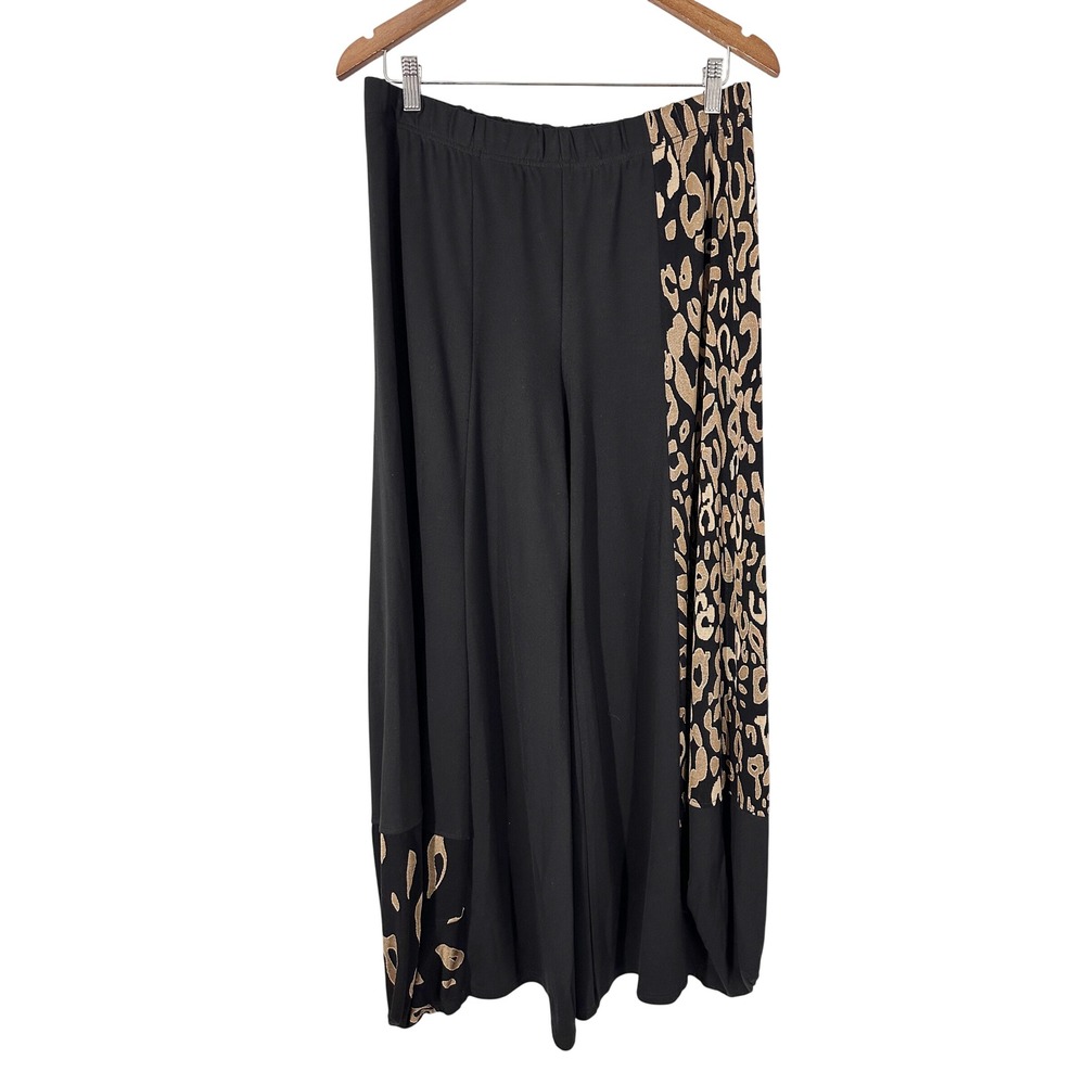 Vintage Concept Leopard Print Black Wide Leg Knit Pleated Pants Womens Size XL